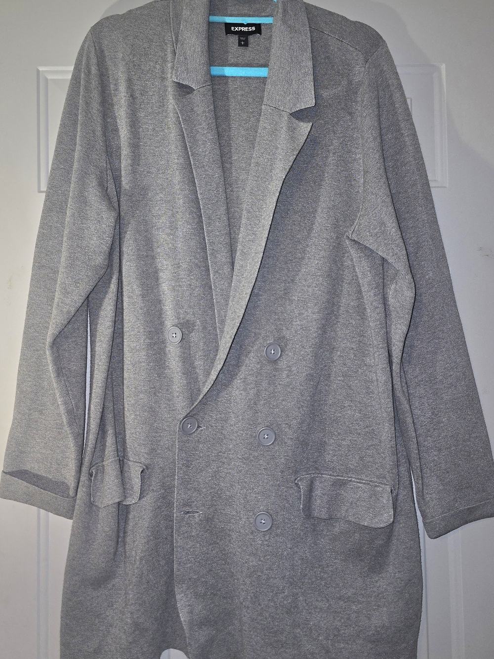 Express Gray Double-Breasted Knit Trench Coat